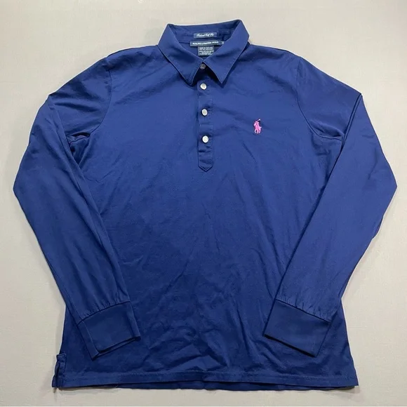 Ralph Lauren Golf Tailored Golf Fit Polo Long Sleeve Top, Blue - Womens Large - Picture 1 of 12